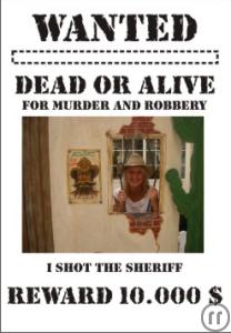 2-WANTED - Polaroid-Steckbrief-Aktion vor Dekowand "Sheriff Office"