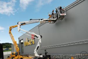 Gelenkarbeitsbühne auf Raupenfahrwerk, 80cm breit, 14m Arbeitshöhe, mit Autoanänger transportierbar