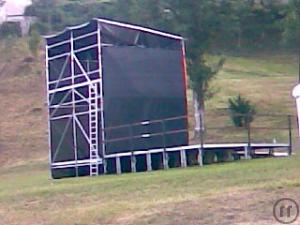 3-Bühne mit wetterfester Holzplatte (dunkelbraun), Höhe ab 20 cm bis 200 cm mit Auffahrts...