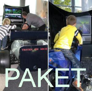 1-PAKET Motorrad Simulator + Rennwagen Fahrsimulator - F1 Simulator - Doppel Rennsimulation - Mieten