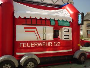 5-Hüpfburg Feuerwehr Auto 4 x 5 mit Dach  Aktion:  Wochenende zum Tagespreis!