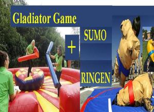 1-Gladiator Game & Sumo Ringen im Paket - Kindergeburtstag - Sumo Wrestling - Gladiatoren Wettk...